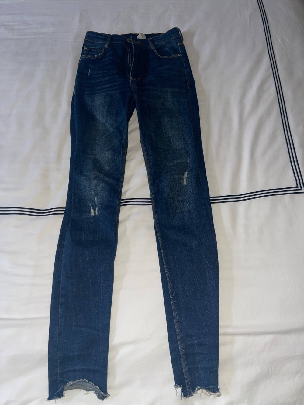 Zara Dark Blue Skinny Jeans with Frayed Hem
